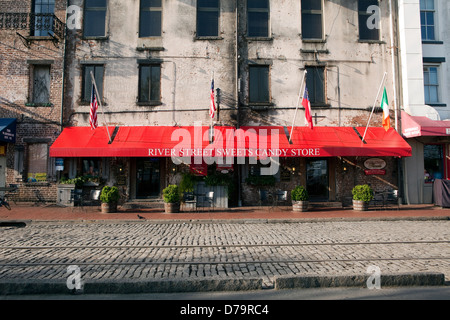 Savannah Georgia River Street Sweets Candy Store Downtown At Night With People Stock Photo Alamy