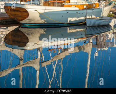 Port Townsend, Washington: Boats and reflections at the Port Townsend Marina on Puget Sound Stock Photo