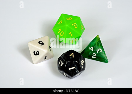 Platonic dice selection against a white background. Stock Photo