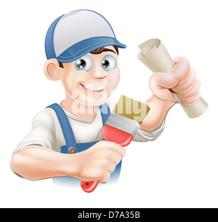 Painter decorator with certificate, qualification and paint brush. Education concept for being professionally qualified. Stock Photo