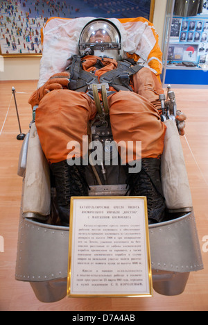 Vostok Space Suit type worn by Yuri Gagarin posed in ejection seat in museum Baikonur Space Museum Baikonur Cosmodrome Stock Photo