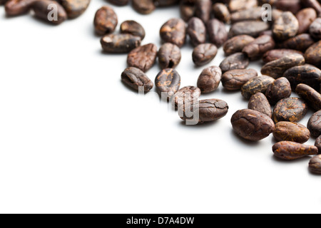 cocoa beans on white background Stock Photo