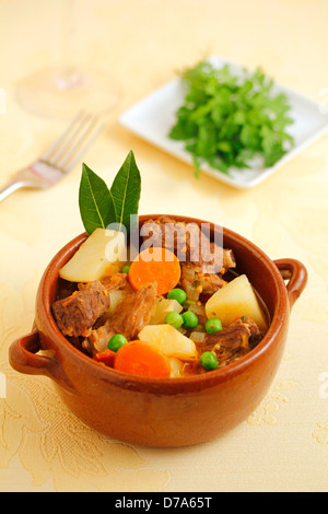 Stewed lamb with vegetables. Recipe available. Stock Photo