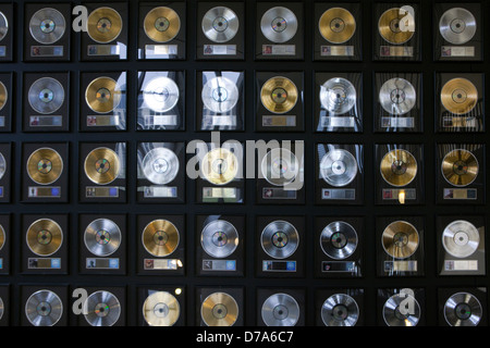 A display of gold, silver and platinum records at the Country Music Hall of Fame and Museum in Nashville, Tenessee Stock Photo