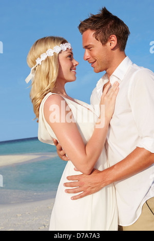 Couple At Beautiful Beach Wedding Stock Photo