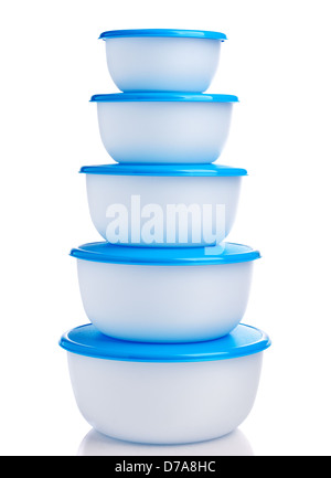 Plastic containers on white background Stock Photo