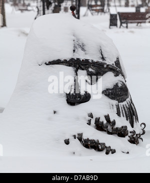 Park of Forged Figures in Donetsk (Ukraine) in winter Stock Photo