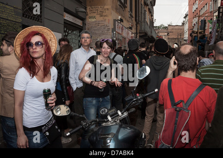 Milan, Italy - May 1, 2013: People march in the streets for the traditional May Day parade Stock Photo