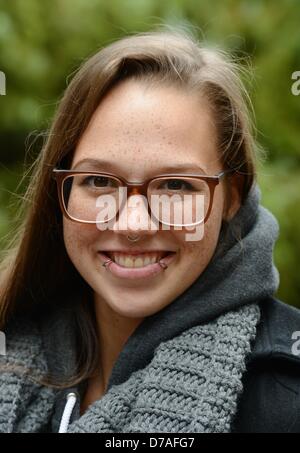 Swiss pop and soul singer Stefanie Heinzmann poses at Europapark in Rust, Germany, 01 May 2013. Photo: Patrick Seeger Stock Photo