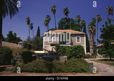 Pioneer house in kibbutz Dgania in northern Israel. Degania was Israel's first kvutza, a communal settlement established in 1909 in Ottoman Palestine located at the southern shore of the Sea of Galilee and the Jordan River. Israel Stock Photo