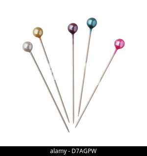 Many sewing push pins isolated on white background Stock Photo
