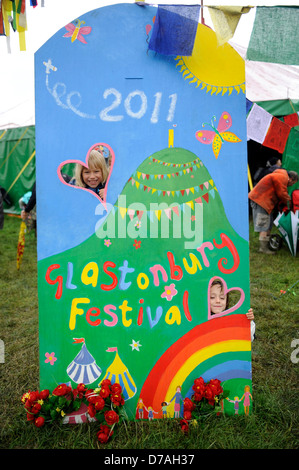 Quirky acts and people at the Glastonbury festival in Summer. Stock Photo