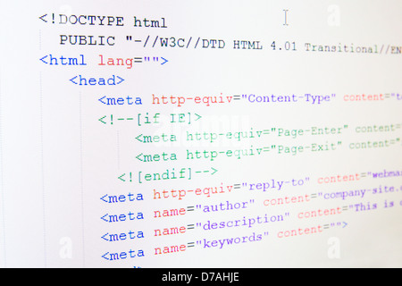 Code of HTML language on LCD screen Stock Photo