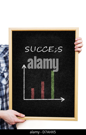 Man showing business chart on blackboard. Success concept Stock Photo