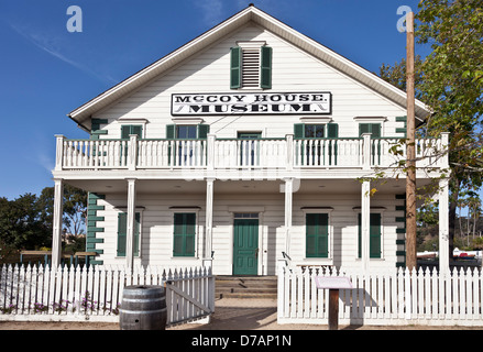 Front elevation of the McCoy House Museum, 2000 reconstruction of a 1869 Greek Revival wooden home. San Diego Old Town, Ca., USA Stock Photo