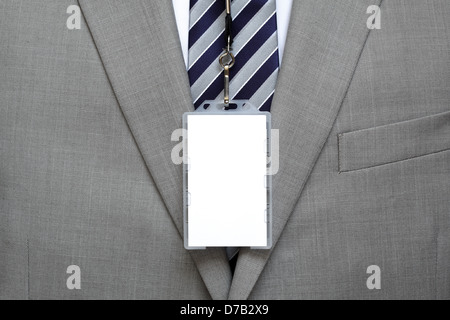 Blank name tag on suit Stock Photo