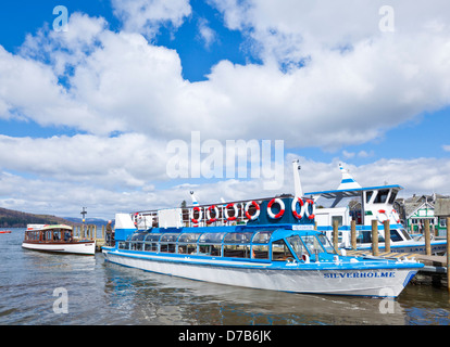 Lake Windermere steamer at the pier at Bowness on windermere Cumbria Lake District England UK GB EU Europe Stock Photo
