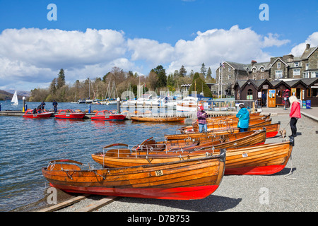 Lake Windermere Rowing boats by the side of Lake windermere at Bowness on windermere Cumbria Lake district England UK GB Europe Stock Photo