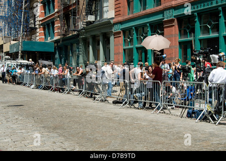 Atmosphere The media coverage waiting outside the temporary residence of Dominique Strauss-Kahn on the day of his arraignment Stock Photo