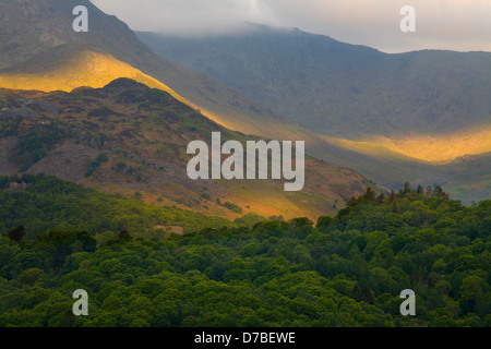 Mist and morning light  in the Langdale Pikes, Cumbria Stock Photo