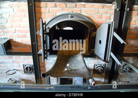 Oven and a memorial flower in the Crematorium of Majdanek death camp in Poland Stock Photo