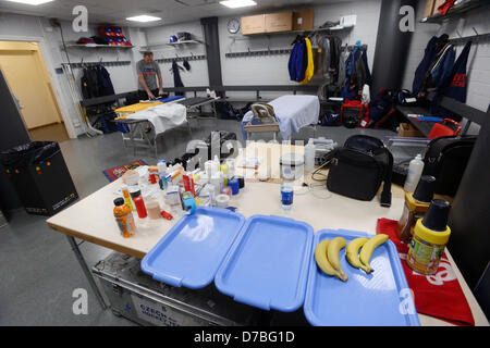 Dressing room of Czech ice hockey players at 2013 Ice Hockey World Championship in Globen hall in Stockholm, Sweden, May 3, 2013. (CTK Photo/Vit Simanek) Stock Photo