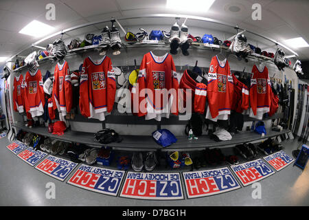 Dressing room of Czech ice hockey players at 2013 Ice Hockey World Championship in Globen hall in Stockholm, Sweden, May 3, 2013. (CTK Photo/Vit Simanek) Stock Photo