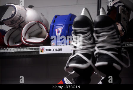 Dressing room of Czech ice hockey players at 2013 Ice Hockey World Championship in Globen hall in Stockholm, Sweden, May 3, 2013. (CTK Photo/Vit Simanek) Stock Photo