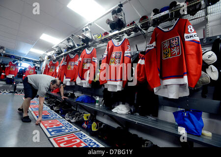 Dressing room of Czech ice hockey players at 2013 Ice Hockey World Championship in Globen hall in Stockholm, Sweden, May 3, 2013. (CTK Photo/Vit Simanek) Stock Photo