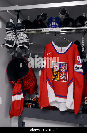 Dressing room of Czech ice hockey players at 2013 Ice Hockey World Championship in Globen hall in Stockholm, Sweden, May 3, 2013. (CTK Photo/Vit Simanek) Stock Photo