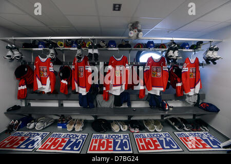 Dressing room of Czech ice hockey players at 2013 Ice Hockey World Championship in Globen hall in Stockholm, Sweden, May 3, 2013. (CTK Photo/Vit Simanek) Stock Photo