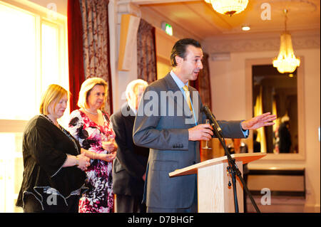 Llandrindod Wells, UK. 3rd May 2013. MD. Justin Baird Murray gives a speech before the opening ceremony. Owners, Justin Baird-Murray and his sister Sarah Hill have overseen a £5 million refurbishement of The Metropole Hotel, resulting in an upgrade to its current four-star status. A six figure sum was secured to carry out the new spa development supported by Barclays. Edwina Hart, Minister for Economy, Sciences & Transport said, “The tourism sector is one of our key growth markets and is worth £5 billion to the Welsh economy.” Photo Credit: Graham M. Lawrence/Alamy Live News. Stock Photo