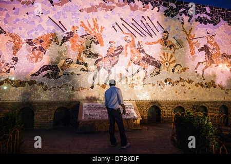 Mosaic depicting the Battle of Gaugamela in which Alexander the Great defeated Darius III of Persia. Erbil, Kurdish Iraq Stock Photo