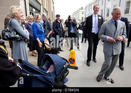 Poundbury, Dorset, England, UK. 3rd May, 2013. Prince Charles on a tour of the Dorset village he developed during his 20th Anniversary visit to Poundbury near Dorchester, South West England. Credit:  Jeff Gilbert / Alamy Live News Stock Photo