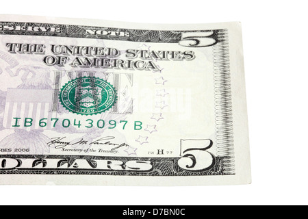 part of the five-dollar bill Stock Photo
