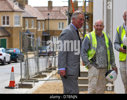 Photo:Jeff Gilbert. Poundbury, Dorset, England, UK. 3rd May, 2013. Prince Charles on a tour of the Dorset village as part of his 20th Anniversary visit to Poundbury which he developed near Dorchester, South West England. Stock Photo