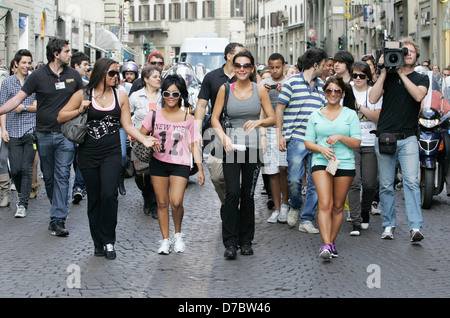 Sammi Giancola aka 'Sweetheart', Nicole Polizzi aka 'Snooki', Jenni Farley aka 'JWoWW', and Deanna Nicole Cortese The 'Jersey Shore' cast are followed around the town of Florence by fans as they film the fourth season of the popular reality show on location Florence, Italy - 14.05.11 Stock Photo
