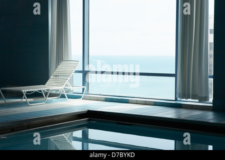 Indoor swimming pool overlooking Lake Michigan in Chicago IL. Stock Photo