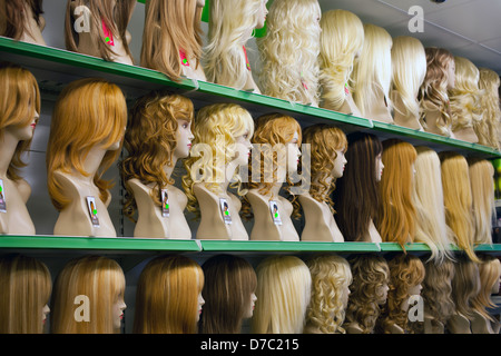 Head Mannequins in Wig shop Stock Photo