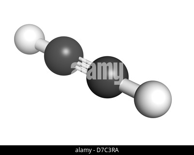 Ethyne molecule. Atoms are represented as spheres and are colour-coded ...