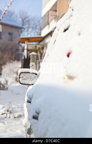 Car under the snow. mirror Stock Photo