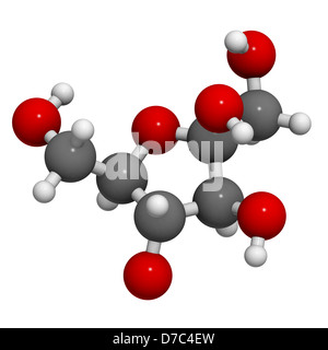 Fructose fruit sugar molecule, chemical structure. Atoms are represented as spheres with conventional color coding Stock Photo