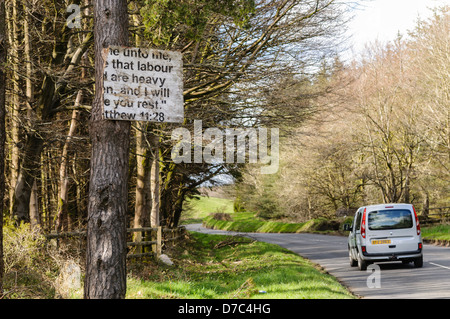 Religious sign typical of many erected in rural Protestant areas of Northern Ireland. Stock Photo