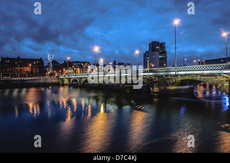 Queen's Bridge, Belfast, at night Stock Photo