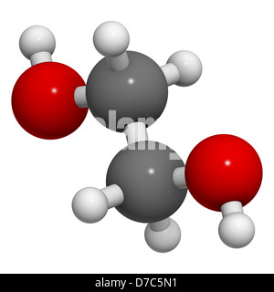 ethylene glycol car antifreeze and polyester building block, molecular model. Atoms are represented as spheres Stock Photo