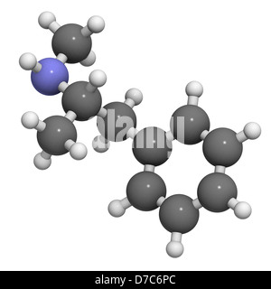 methamphetamine (crystal, meth) psychostimulant drug, molecular model. Atoms are represented as spheres with conventional color Stock Photo