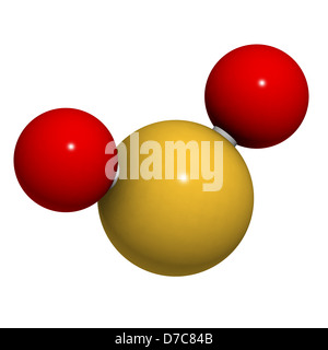 Sulfur dioxide (sulphur dioxide, SO2) gas, molecular model. SO2 (E220) is also used in winemaking. Stock Photo