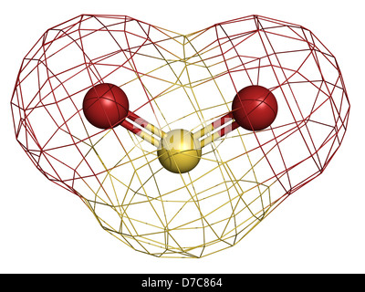 Sulfur dioxide (sulphur dioxide, SO2) gas, molecular model. Stock Photo