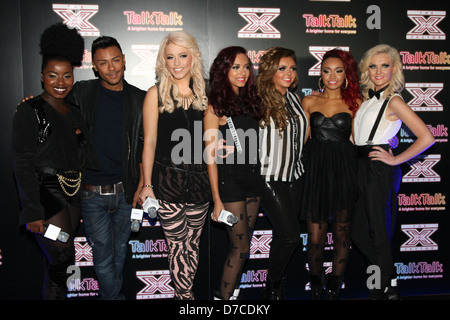 Misha B, Marcus Collins, Amelia Lily, Jesy Nelson, Perrie Edwards, Leigh-Anne Pinnock, Jade Thirlwall of Little Mix X Factor Stock Photo