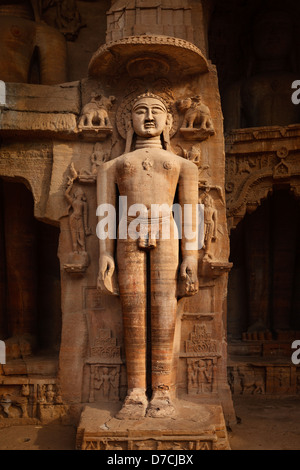 Rockcut Statue of Jain tirthankara in rock niches near Gwalior fort. Gwalior, Madhya Pradesh, India Stock Photo